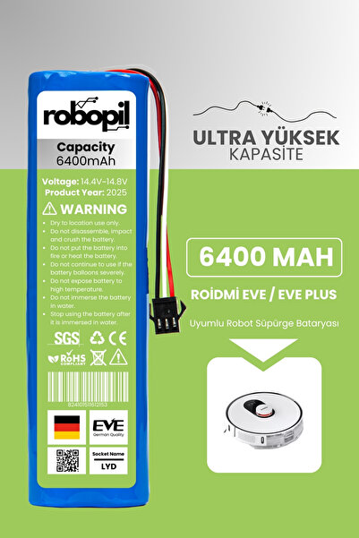ROBOPİL Roidmi Eve / Eve Plus Sdj01rm Uyumlu Batarya (ULTRA YÜKSEK KAPASİTE) ...