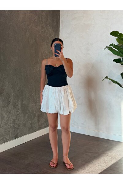 Kedi Fashion Beyaz Balon Şort Etek