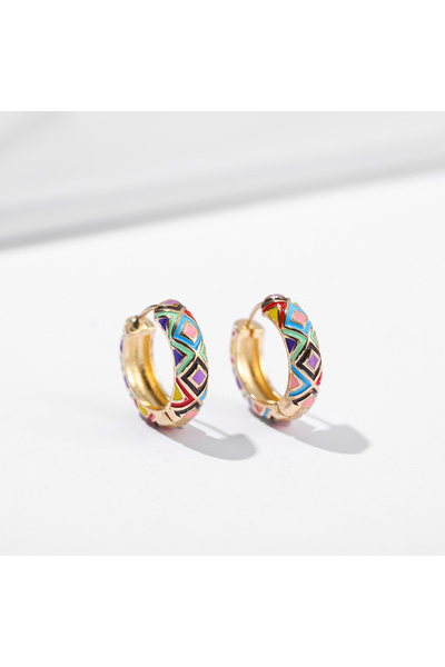 Choice 211657 Vintage Enamel Flowers Cute Huggies Hoop Earrings for Women Cla...