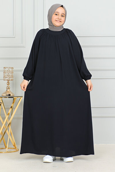 KADEEM Reglan Sleeve Gathered Children's Dress Navy Blue - 4004