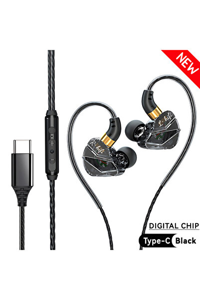 Choice سماعة رأس جديدة (منفذ USB-C) سوداء اللون، بتقنية الصوت المحيطي 9D، صوت...