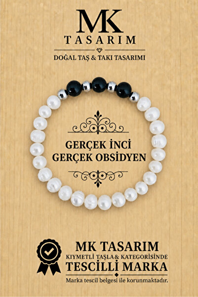MK tasarım سوار من اللؤلؤ الحقيقي وحجر الأوبسيديان، سوار للاسترخاء والتأمل وا...