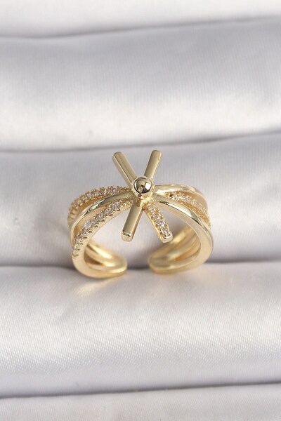 Inure Jewelry خاتم نسائي من حجر الزرون قابل للتعديل بلون ذهبي نحاسي