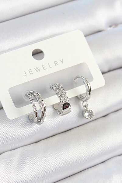 Inure Jewelry طقم أقراط نسائية من حجر الزركون النحاسي موديل فضي اللون مكون من...