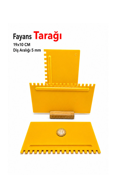 SGS Fayans Tarağı Plastik Kare Dişli 19X10 cm - Diş Aralığı 5 mm - 1 Adet