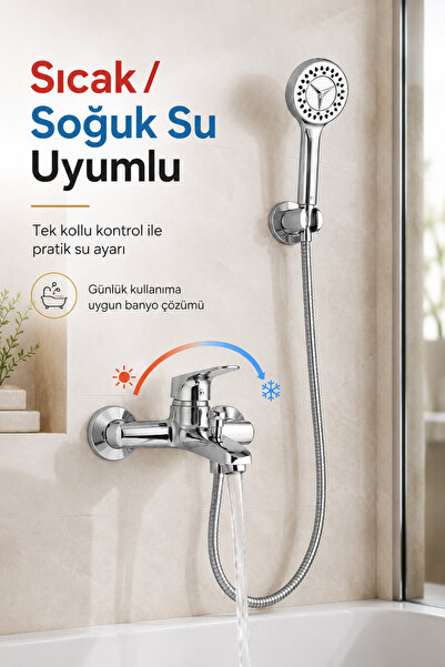 Flextail Krom Banyo Bataryası Duş Seti Mafsallı El Duşu Sıcak Soğuk Mix Musluk ve Duş Başlığı Set
