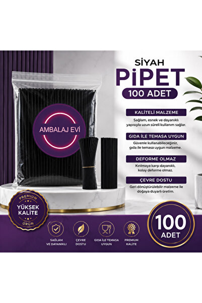 Ambalaj Evi Black Frozen Pipette Gelatin Straws Individually Packaged 100 Pie...
