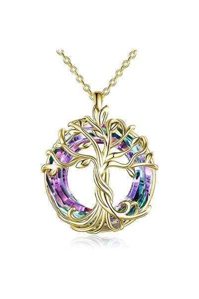 Choice gold Tree of Life Necklace with Circle Crystal Exquisite Family Tree P...