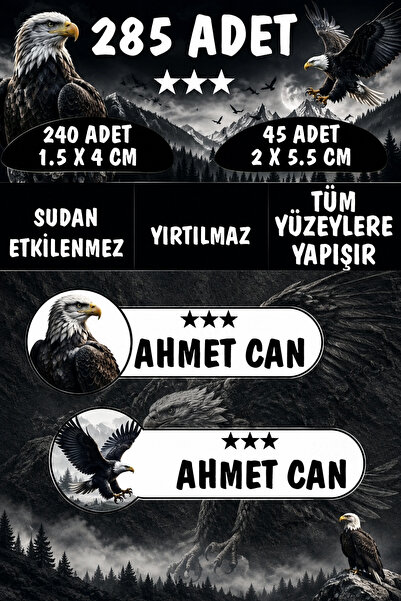 KT Decor Okul Etiketi Kalem Defter Etiketi Kara Kartal Özel Isimli Etiket 2 F...