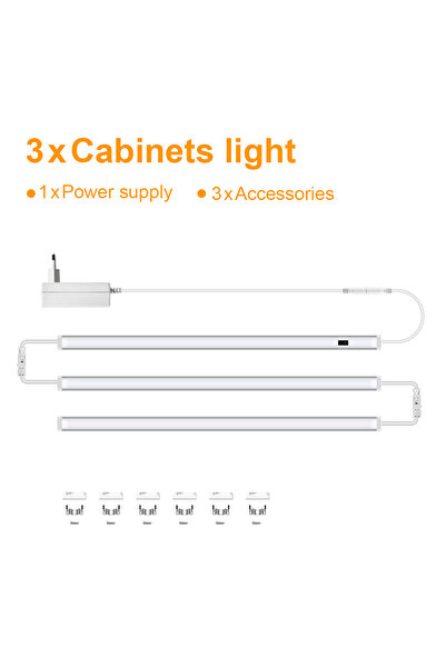 Choice14 50CM White 3PCS LED Tube-EU USB Kitchen LED Lights Under Cabinet Uni...