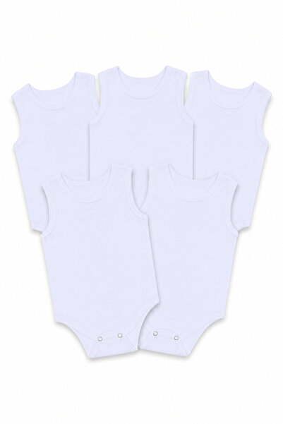 Bebek %100 Pamuklu Kolsuz Atlet Çıtçıtlı Body Zıbın 5'li Paket - Beyaz