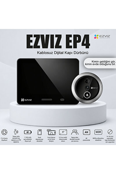 EZVIZ EP4 4K Akıllı Görüntülü Kapı Dürbünü 5.5'' Dokunmatik Ekran Yüz Tanıma ...