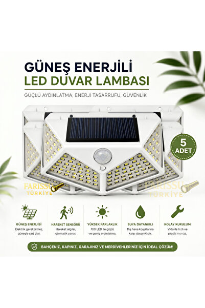 farissu 100 LED Solar Hareket Sensörlü Dış Mekan Bahçe Lambası (5 Adet)