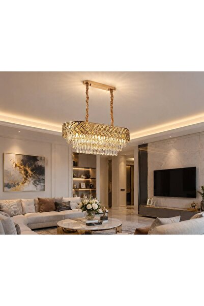 HOMSİ TAŞLI KRİSTAL AVİZE YEMEK MASA ÜSTÜ GOLD KAPLAMALI