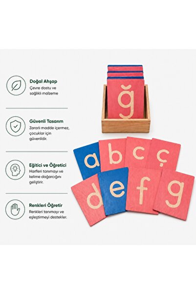Montessori Gemisi Montessori Kabartma Küçük Harfler | Montessori Zımpara Harf...