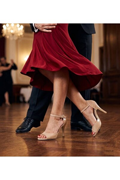 Volare Shoes Kadın Tango Dans Ayakkabısı El Yapımı Hakiki Deri Ten Rugan Arka...