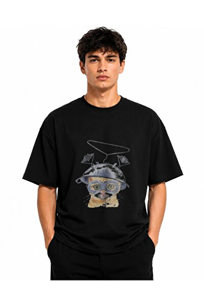 Inscriptie Unisex Premium Cotton Casual T-Shirt "Cat with Earmuffs"