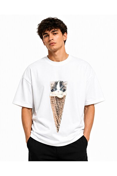 Inscriptie Tricou Unisex Bumbac Premium Casual " Pisica inghetata "