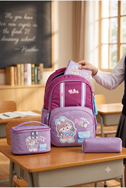 Relaxion Set of 3 Children's Primary School Bags with Pen Holder and Lunch Ba...
