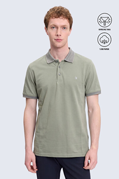 Hatemoğlu Yeşil Regular Fit 100% Pamuklu Kıvrılmaz Polo Yaka Tişört