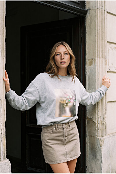 Amia&Co. Gray Oversize Printed Women's Sweatshirt