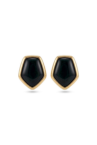 Charmist Steel Gold Detailed Black Asim Earrings