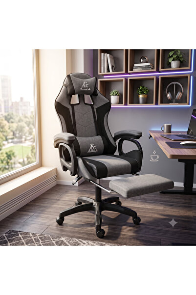 ECARLA Scaun de gaming și de birou, Suport pentru picioare, Material textil, ...