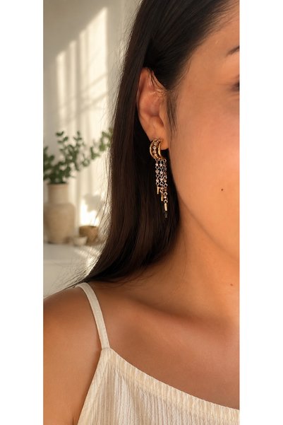 ANKA JEWELLRY HALKA ZİRKON TAŞLI ZİNCİR DETAYLI KADIN ÇELİK KÜPE