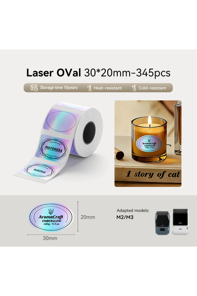 Choice6 30x20 Oval NIIMBOT M2 M3 Laser Silver Heat Thermal Transfer Label Har...
