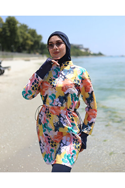 Rosto Fashion Watercolor Patterned Fully Covered Hijab Swimsuit with Adjustab...