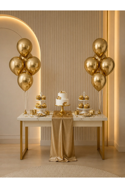 Cansüs 15'li 12 İnç Krom Balon Seti Gold - Metalik Parlak Parti Ve Dekor Bal...