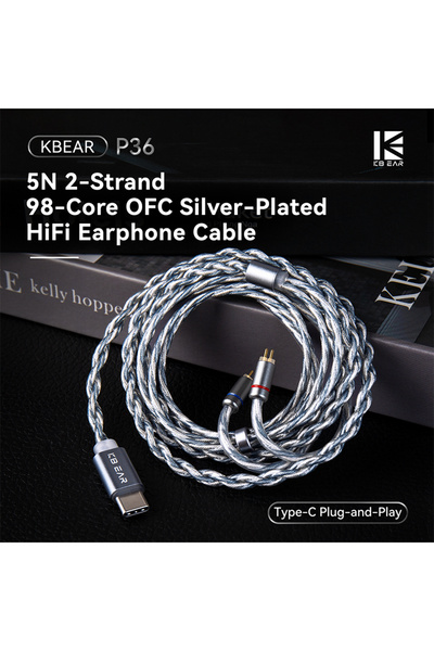 Choice silver KBEAR P36 5N 2-Strand 98-Core OFC Silver-Plated HiFi Earphone C...