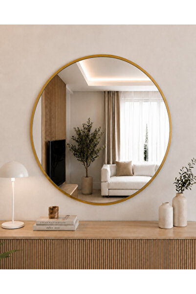 EFFE YAPI DEKOR Gold Metal Çerçeveli 70 Cm Yuvarlak Ayna