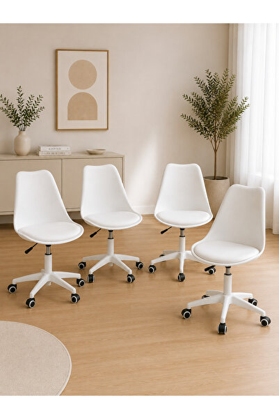 Taimi Set of 4-Adjustable Swivel 360° Armless Desk Chair w/ wheels,White- 77-...