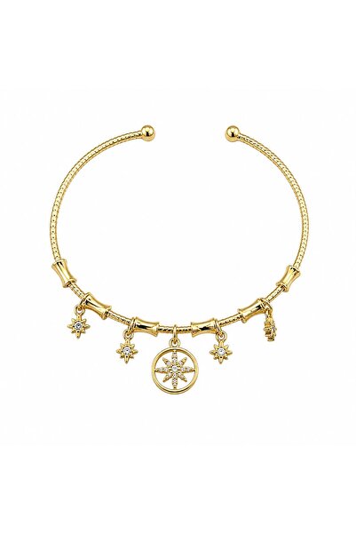 Selay Accessory Steel Gold Star & Medallion Detailed Stone Bracelet – Luck & ...
