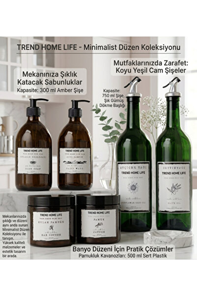 Trend Home Life Set of 3, 6-Piece Glass Set, 2-Piece 750ml Oil Container, Amb...