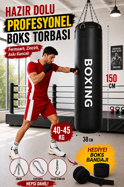 Spor Byfit Boxing 150 Cm Salonlara Özel Hazır Dolu Boks Torbası ve Zinciri - ...
