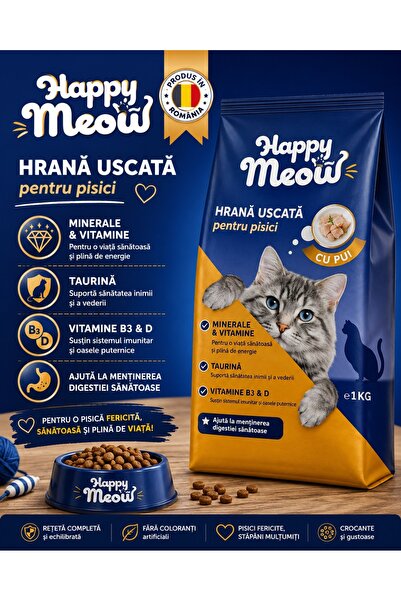 HAPPY MEOW Hrana uscata pisici Happy Meow cu pui 1 kg