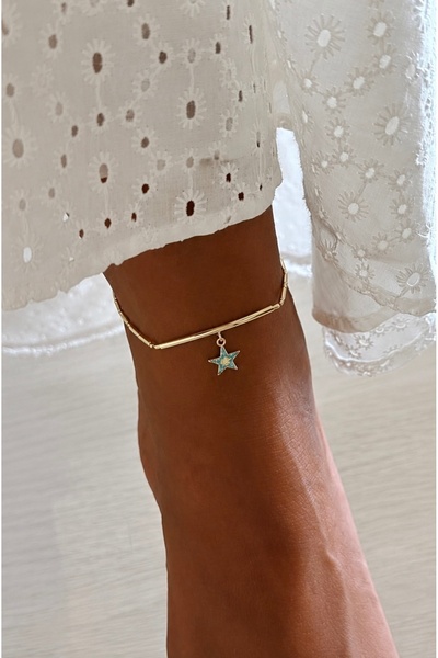 Lisse.co Anti-Tarnish Strip Detail Blue Stone Star Anklet