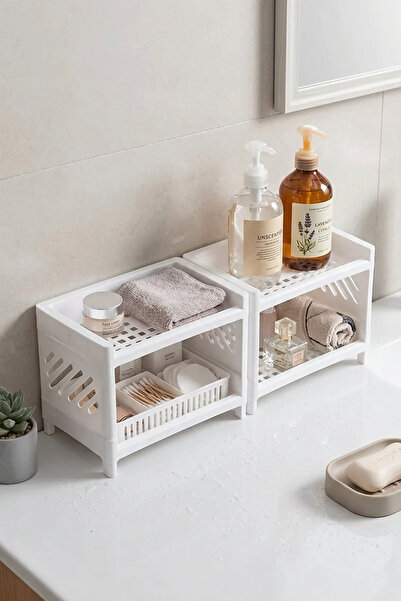 Evmarketi 2-Tier Organizer Shelf Multi-Purpose Kitchen Bathroom Makeup Organi...