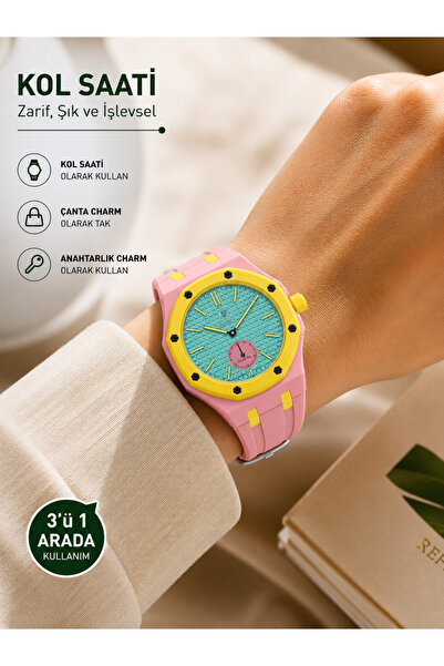Ryan Analog Kol Saati Silikon Kordonlu Unisex Spor Saat Bag Charm Aksesuar