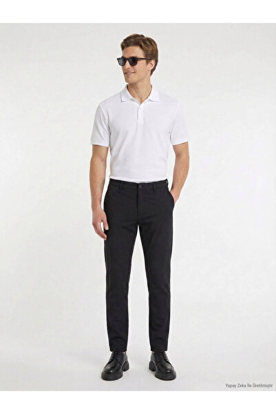 Kip Black Woven Slim Fit Casual Trousers