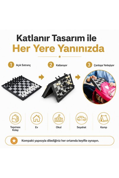 e-life shop Premium magnetic folding chess set 25x25 cm chess set travel school intelligence game gift set