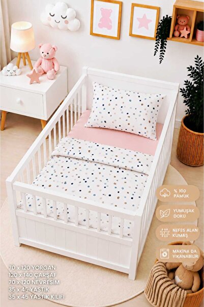 Yada Baby %100 Pamuklu Kumaştan Bebek Park Beşik 5 Parça Yorgan Ve Nevresim T...