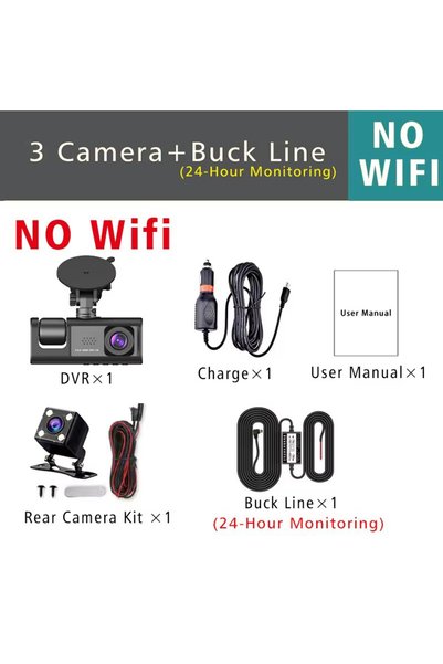 Choice7 TH82-No Wifi 3Len-BL WiFi 3 Channel Car DVR Three Way Dash Cam Inside...