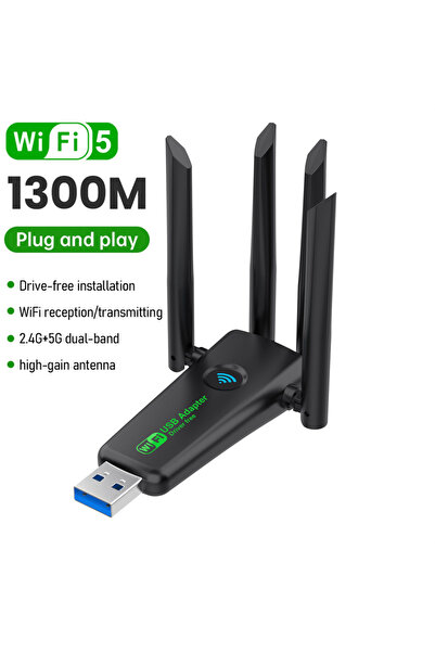 Choice1 محول واي فاي USB ثنائي النطاق 2.4 جيجاهرتز/5 جيجاهرتز بسرعة 1300 ميجا...
