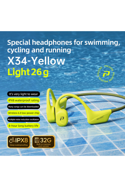 choice2 Sports Yellow POLVCDG X34 Bone Conduction Swimming Earphones Silicone...