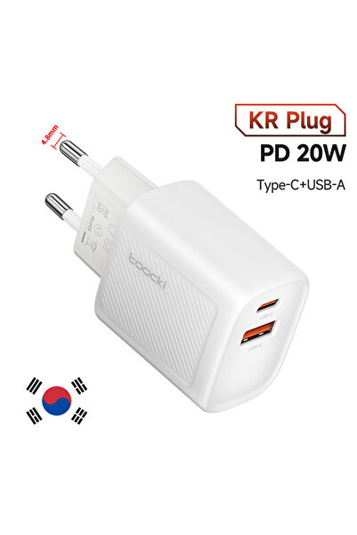Choice شاحن حائط توكي KR أبيض بقوة 20 واط مع منفذ USB-C وتقنية الشحن السريع Q...