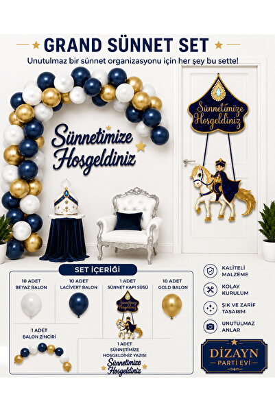Dizayn Parti Evi Grand Sünnet Seti Lacivert Beyaz Gold / Gri Balonlu Sünnet O...
