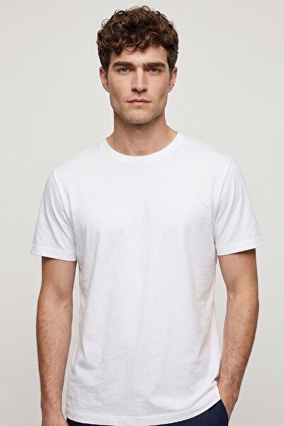 SMILE Scorce White 100% Cotton Crew Neck Mercerized T-Shirt